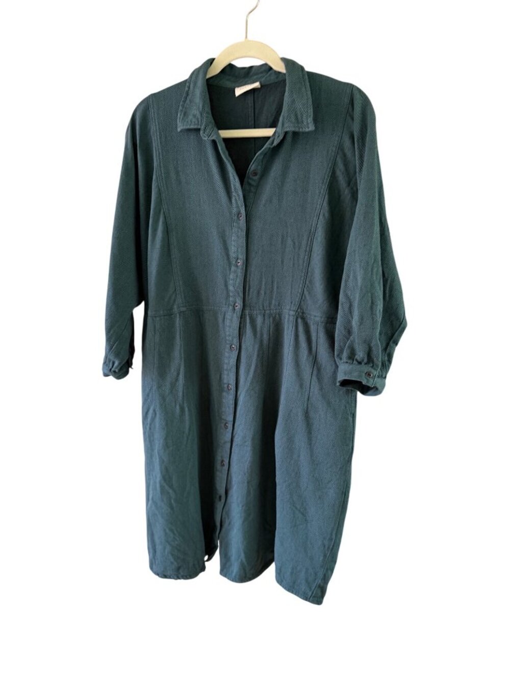 Poetry Womens Textured Button-front Shirtdress Size 12 Green Cotton Blend Casual